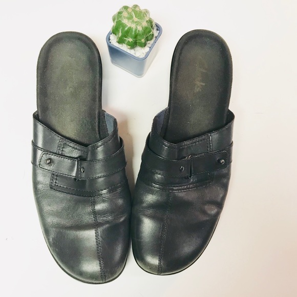 Clarks Shoes | Navy Clarks Leather Mule Slides 3for3 | Poshmark